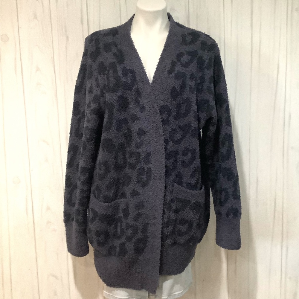 Barefoot Dreams CozyChic Blue Leopard Print Cardigan/Sweater XL